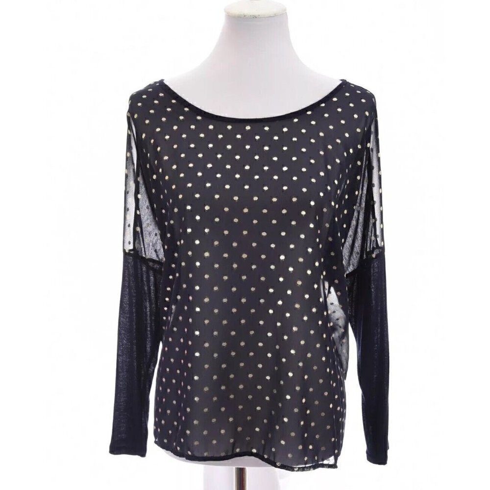 Bobeau Womens Oversized Sheer Tunic Top Metallic Gold Dot Print Blue Sz Medium